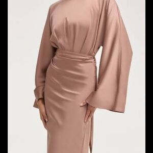 Veiled Cedra Satin wrap maxi dress Caffe